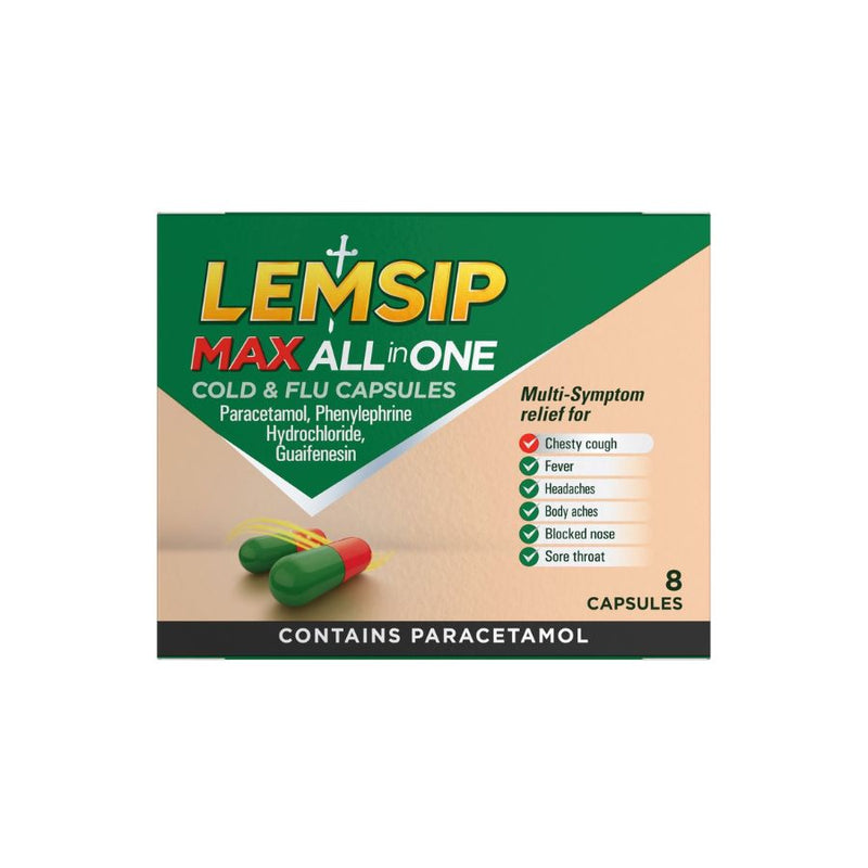 Lemsip Max All In One Cold & Flu Capsules 8's <br> Pack Size: 6 x 8s <br> Product code: 194010