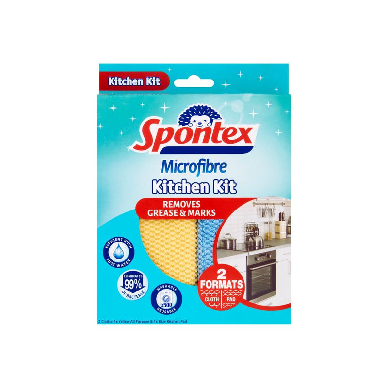 Spontex Microfibre Kitchen Kit (2 Cloths) <br> Pack size: 7 x 2 <br> Product code: 496752