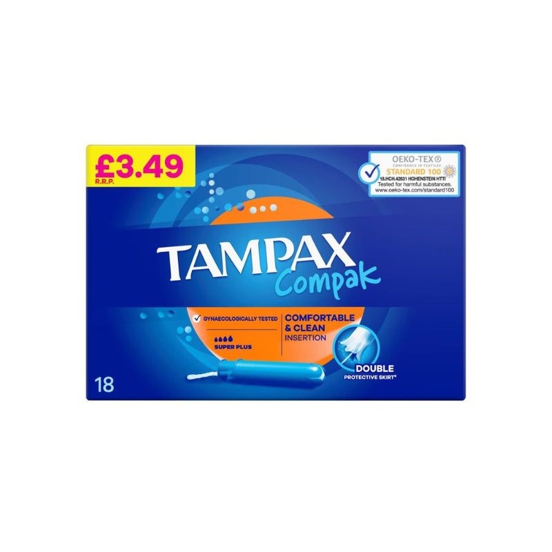 Tampax Compak Super Plus 18s (PM £3.49) <br> Pack size: 6 x 18s <br> Product code: 346505